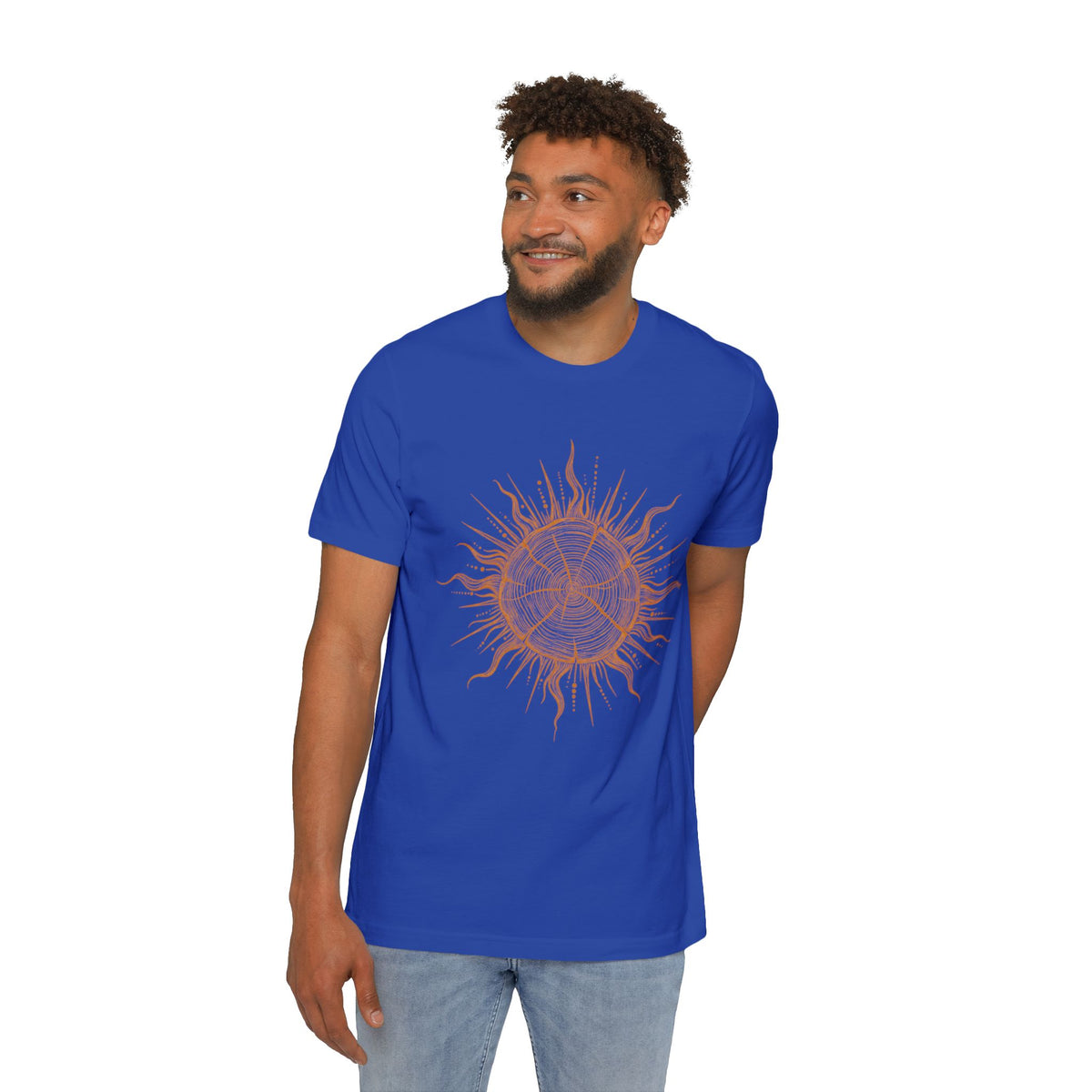 T-Shirt Short Sleeve Boxy Crew Neck - Boho Sunburst Tree Rings Line Art
