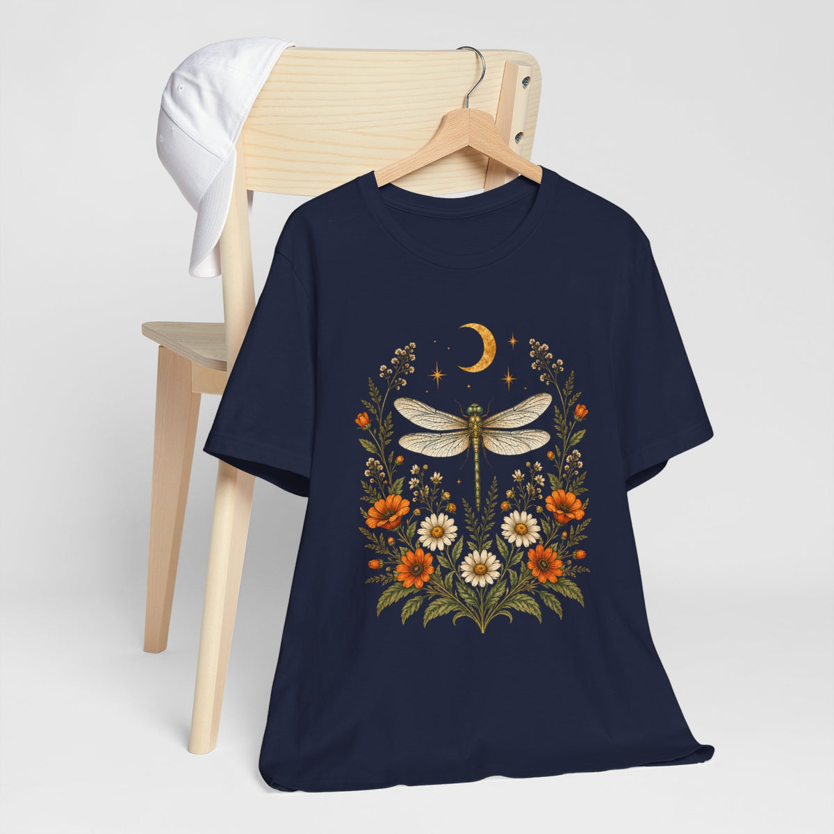 T-Shirt, Short Sleeve Boxy Crew Neck - Boho Dragonfly Moon