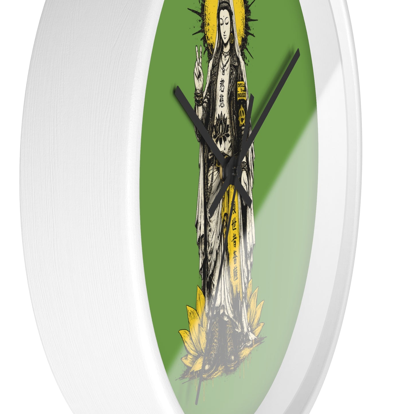 Kuan Yin Lotus Wall Clock — Green Zen Buddhist Decorative Clock