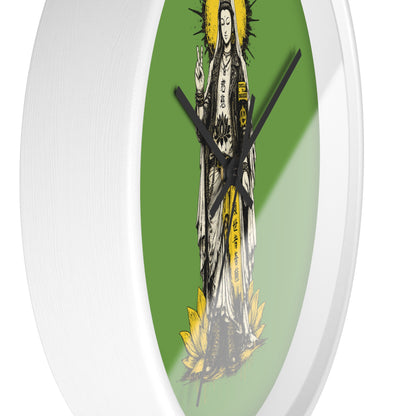 Kuan Yin Lotus Wall Clock — Green Zen Buddhist Decorative Clock