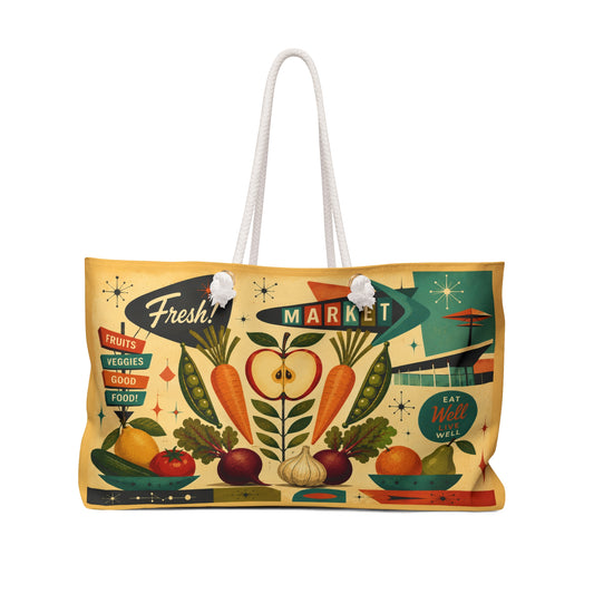Retro Farmers Market Weekender Bag — Fresh Fruits & Veggies Tote