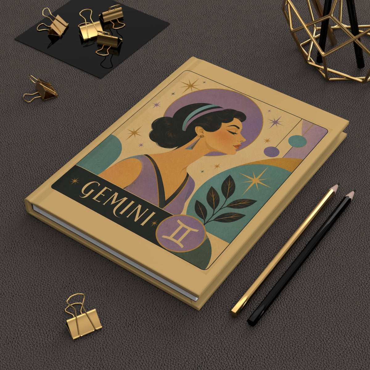 Journal Notebook, Hardcover Lined - Retro Gemini Zodiac