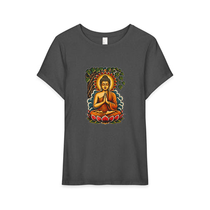 T-Shirt, Short Sleeve Boxy Crew Neck - Buddha & Lotus