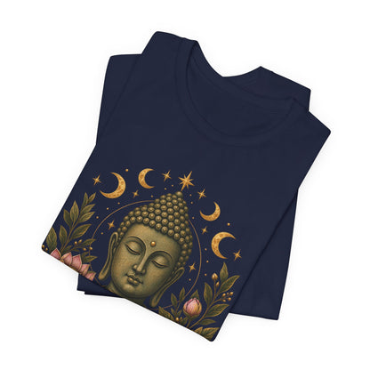 T‑Shirt, Short Sleeve Boxy Crew Neck - Buddha, Lotus & Moon Phases