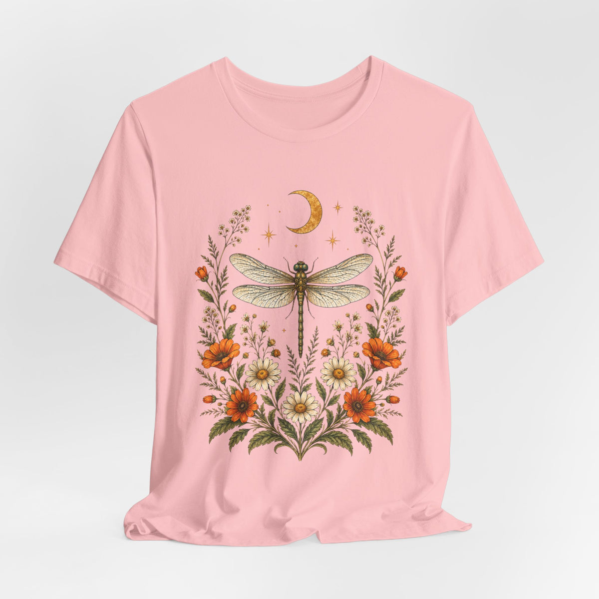 T-Shirt, Short Sleeve Boxy Crew Neck - Boho Dragonfly Moon