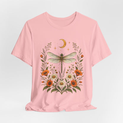 T-Shirt, Short Sleeve Boxy Crew Neck - Boho Dragonfly Moon