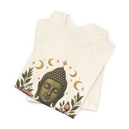 T‑Shirt, Short Sleeve Boxy Crew Neck - Buddha, Lotus & Moon Phases