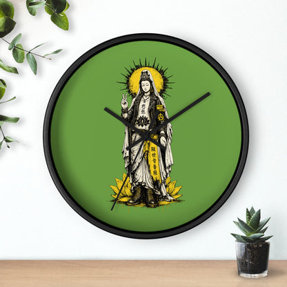 Kuan Yin Lotus Wall Clock — Green Zen Buddhist Decorative Clock