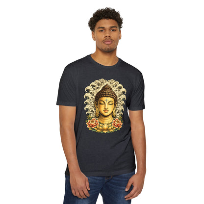 T-Shirt, Short Sleeve Boxy Crew Neck - Buddha Head Floral