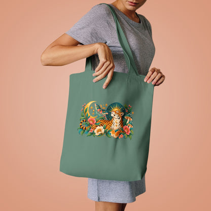 Tote, Large Canvas Bag - Tiger & Moon