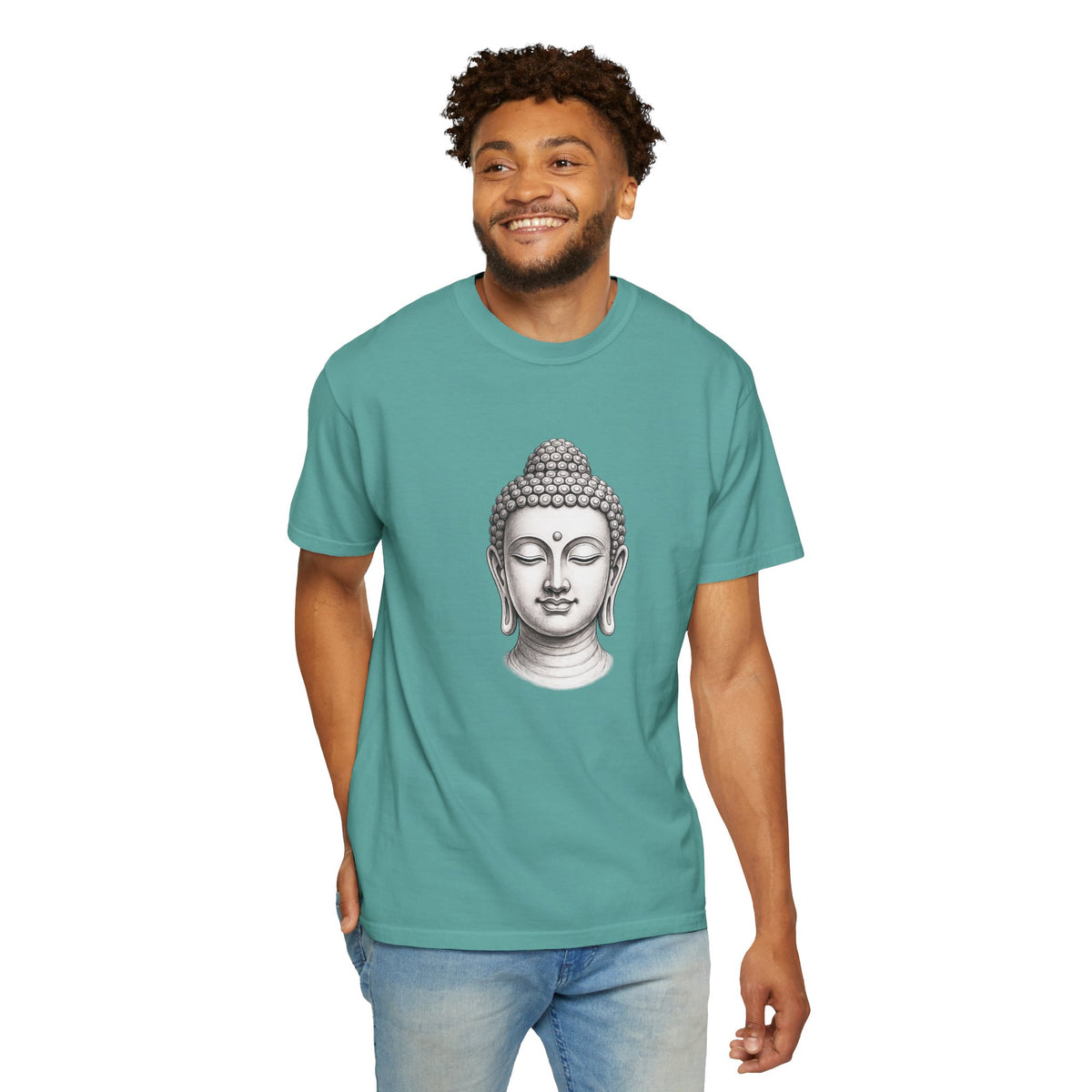 T‑Shirt, Short Sleeve Boxy Crew Neck - Mindful Zen Buddha Head