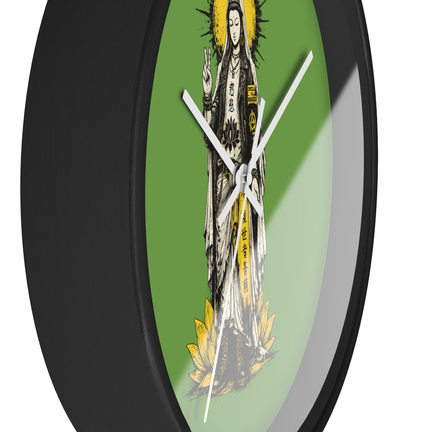 Kuan Yin Lotus Wall Clock — Green Zen Buddhist Decorative Clock