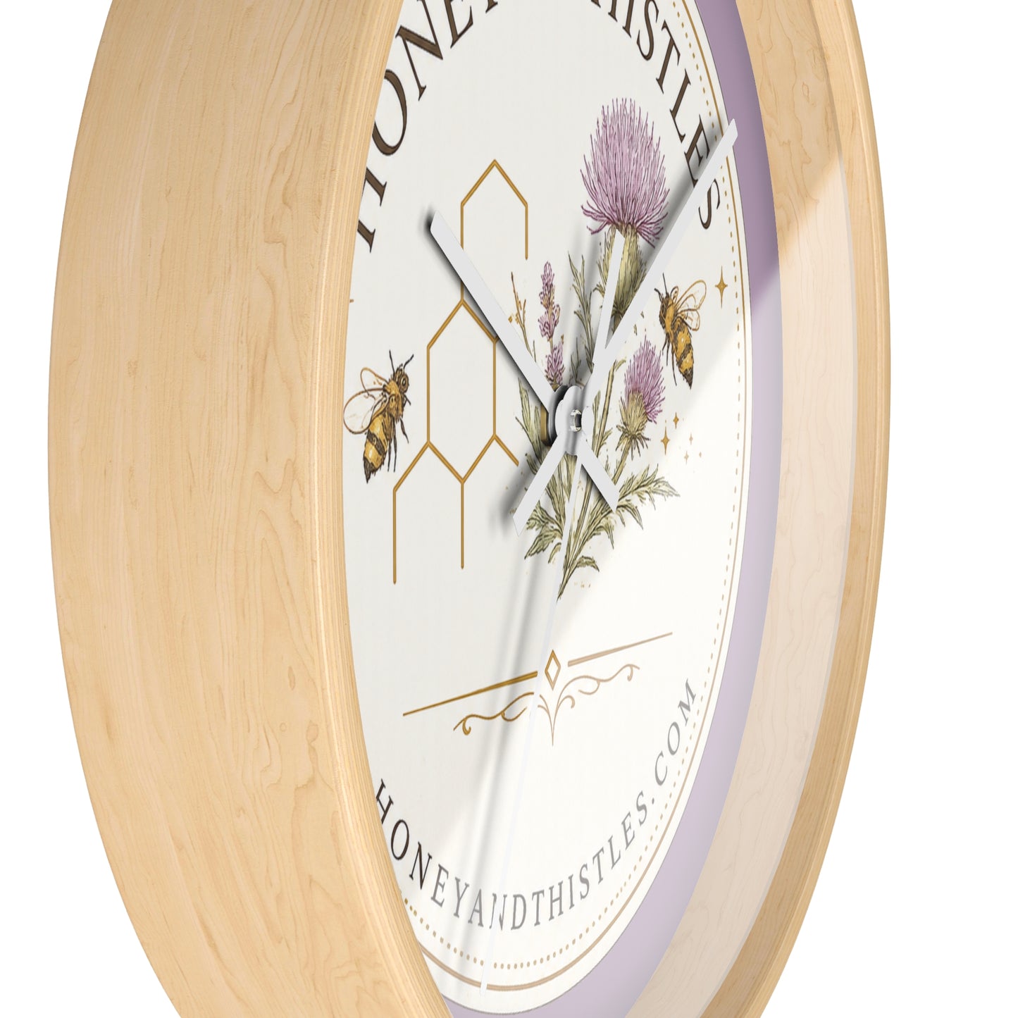 Honey & Thistles Floral Wall Clock — Bee, Thistle & Honeycomb Kitchen Clock