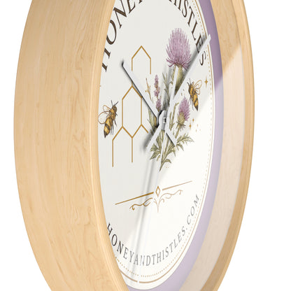 Honey & Thistles Floral Wall Clock — Bee, Thistle & Honeycomb Kitchen Clock