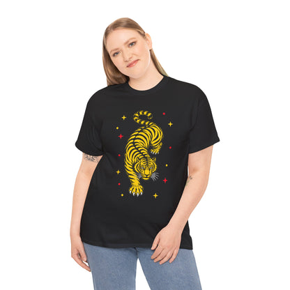 T-Shirt, Short Sleeve Boxy Crewneck - Yellow Tiger