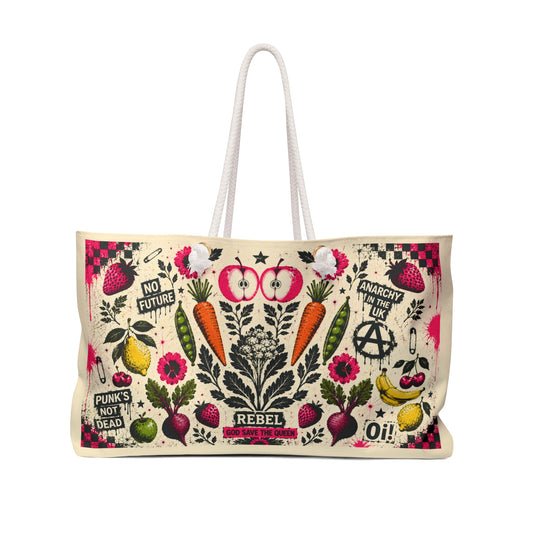 Punk Garden Weekender Bag — Rebel Floral Tote with 'No Future' & Anarchy Graphics