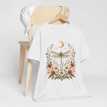 T-Shirt, Short Sleeve Boxy Crew Neck - Boho Dragonfly Moon