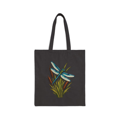 Dragonfly & Cat Tail Canvas Tote Bag