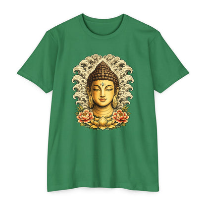T-Shirt, Short Sleeve Boxy Crew Neck - Buddha Head Floral