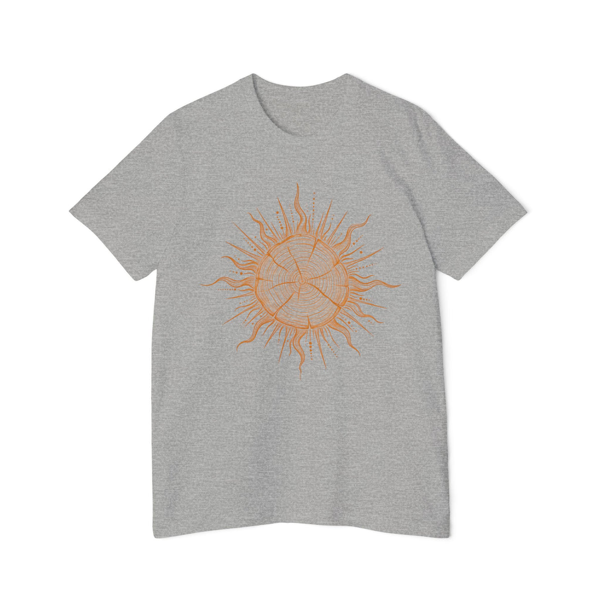 T-Shirt Short Sleeve Boxy Crew Neck - Boho Sunburst Tree Rings Line Art