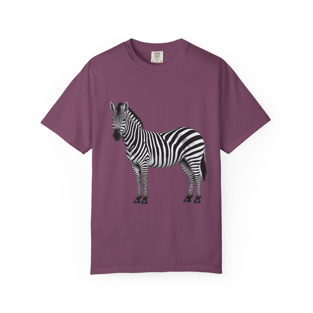 T-Shirt, Short Sleeve Boxy Crew Neck - Zebra Side View Standing