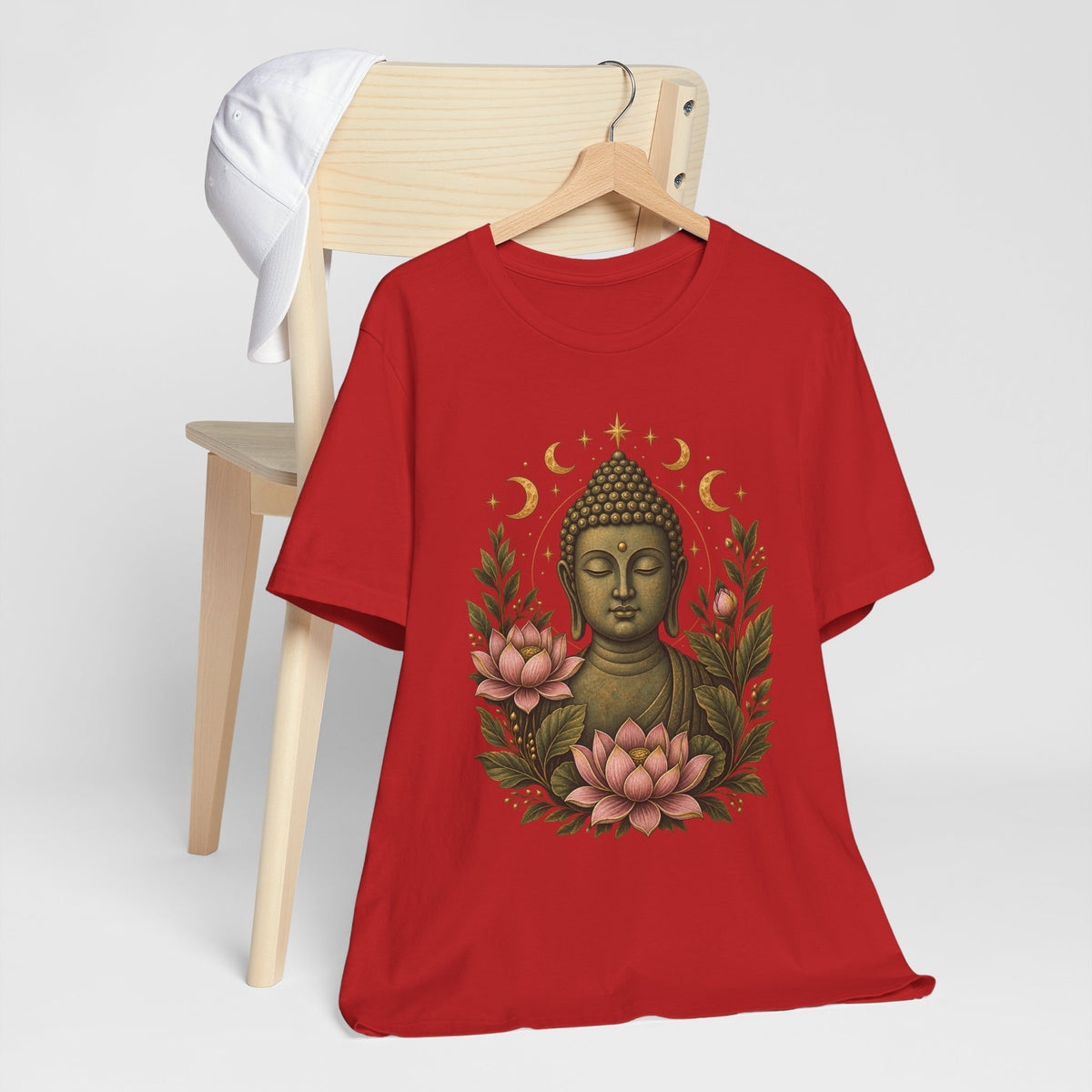 T‑Shirt, Short Sleeve Boxy Crew Neck - Buddha, Lotus & Moon Phases