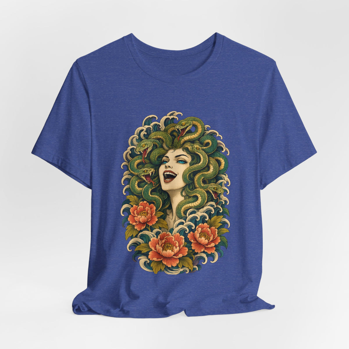 T-Shirt, Short Sleeve Wide Neck - Medusa Snake Hair Floral