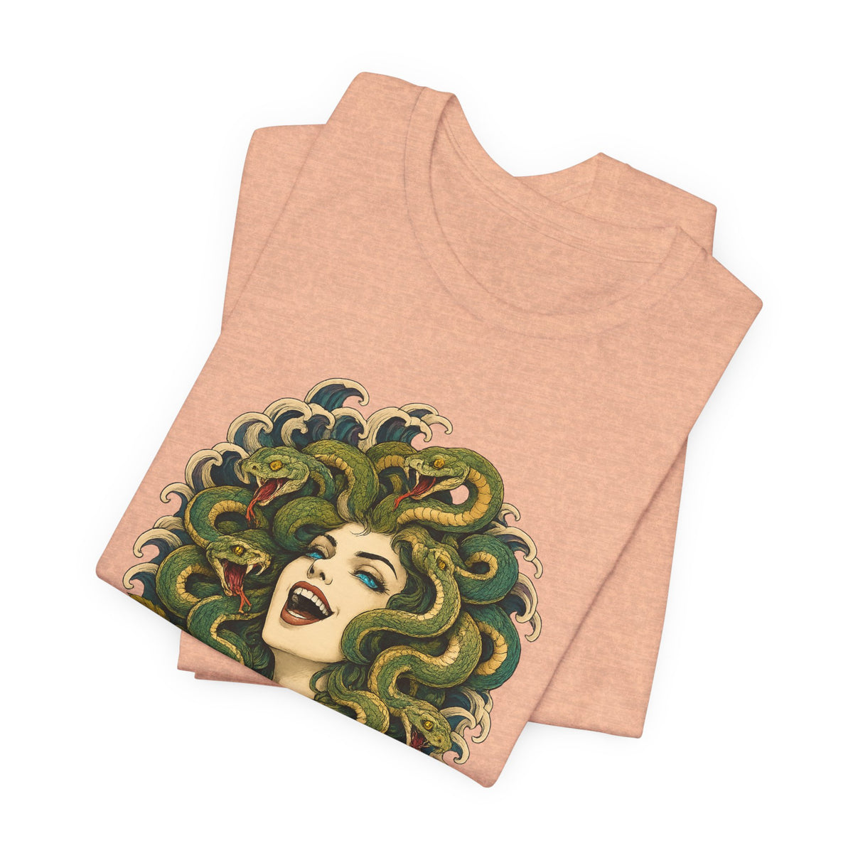 T-Shirt, Short Sleeve Wide Neck - Medusa Snake Hair Floral