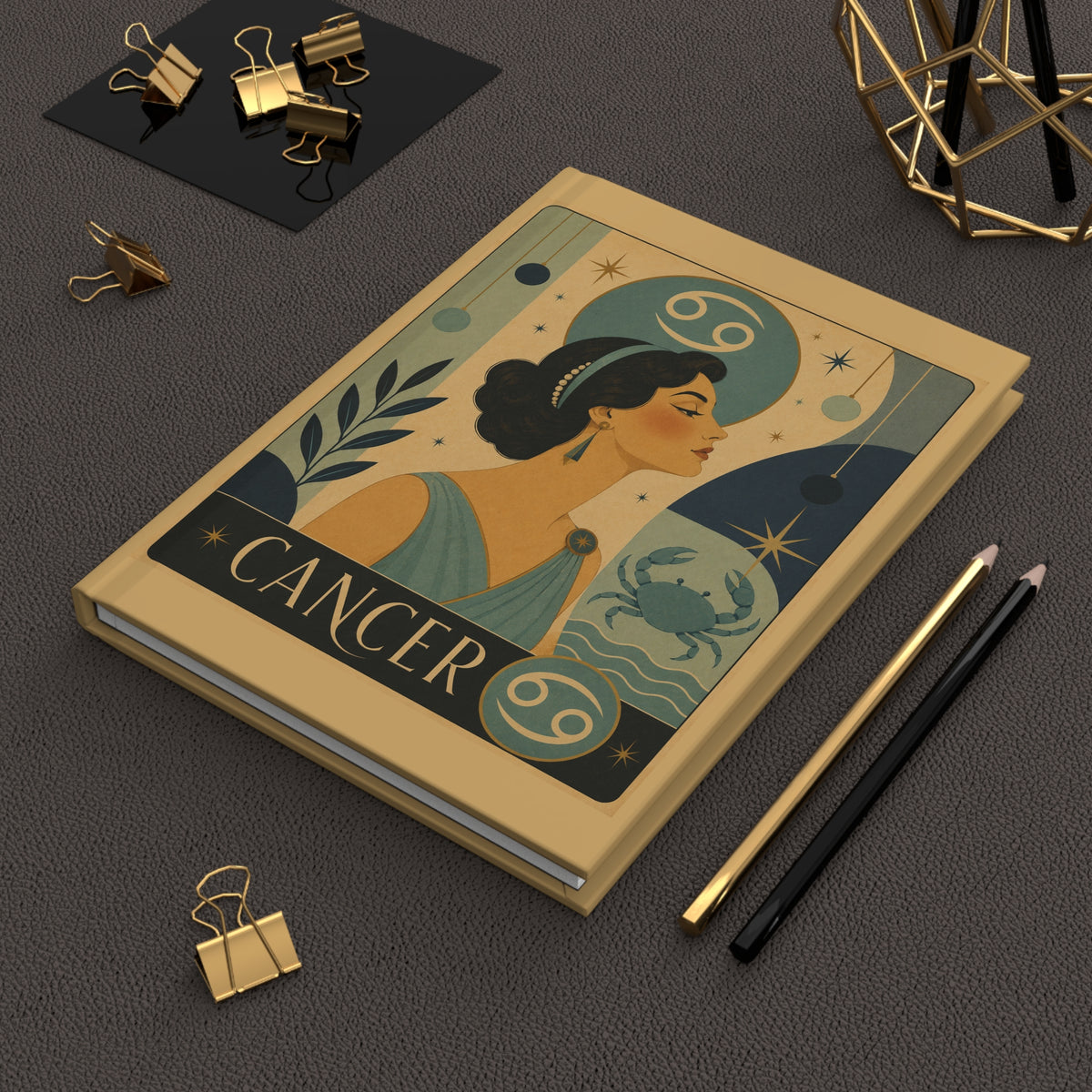 Journal Notebook, Hardcover Lined - Retro Cancer Zodiac