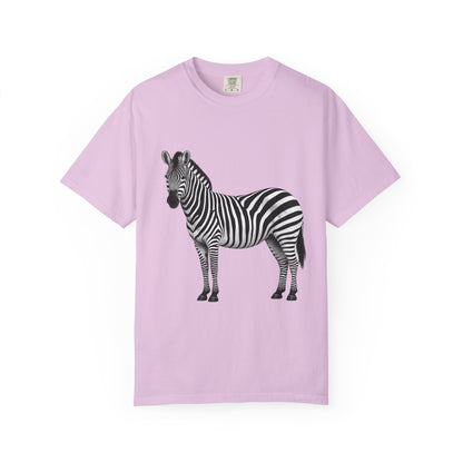 T-Shirt, Short Sleeve Boxy Crew Neck - Zebra Side View Standing