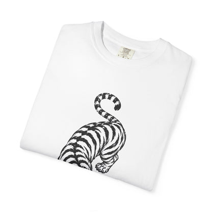 T-Shirt, Short Sleeve Boxy Crew Neck - Black & White Tiger