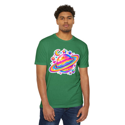 T‑Shirt, Short Sleeve Boxy Crew Neck - Rainbow Planet Cosmic Space
