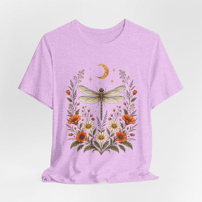 T-Shirt, Short Sleeve Boxy Crew Neck - Boho Dragonfly Moon