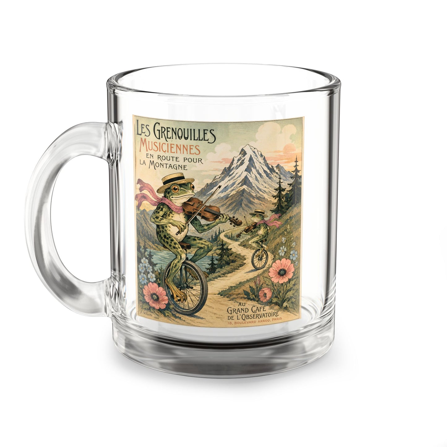 Frogs on Unicycles Glass Mug | 10oz