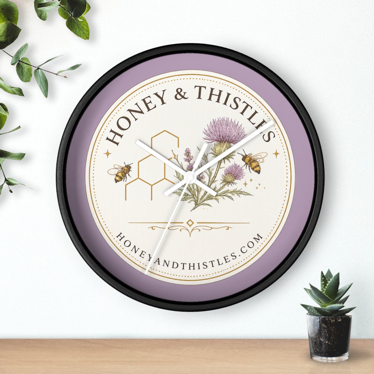 Honey & Thistles Floral Wall Clock — Bee, Thistle & Honeycomb Kitchen Clock