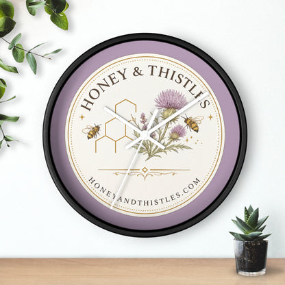 Honey & Thistles Floral Wall Clock — Bee, Thistle & Honeycomb Kitchen Clock