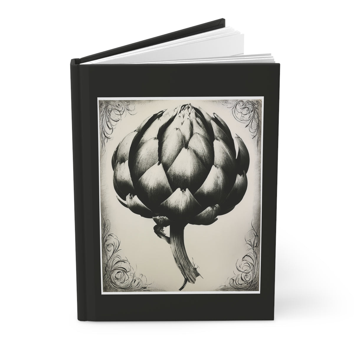 Journal Notebook, Hardcover Lined - Black and White Artichoke