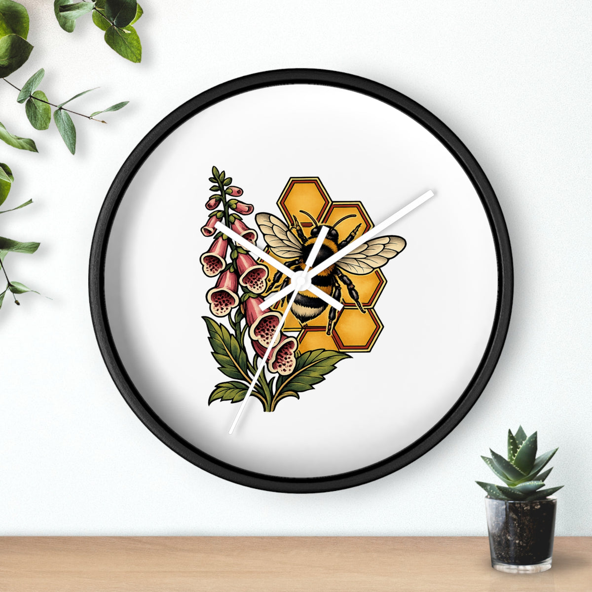 Clock, Wall Acrylic - Bee, Honeycomb & Foxglove