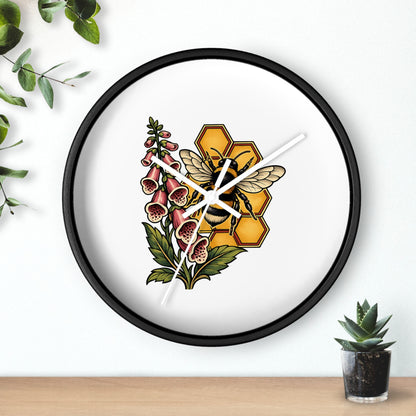 Clock, Wall Acrylic - Bee, Honeycomb & Foxglove