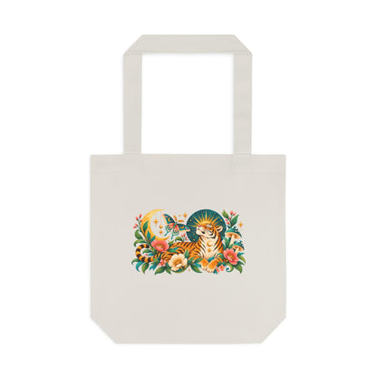 Tote, Large Canvas Bag - Tiger & Moon