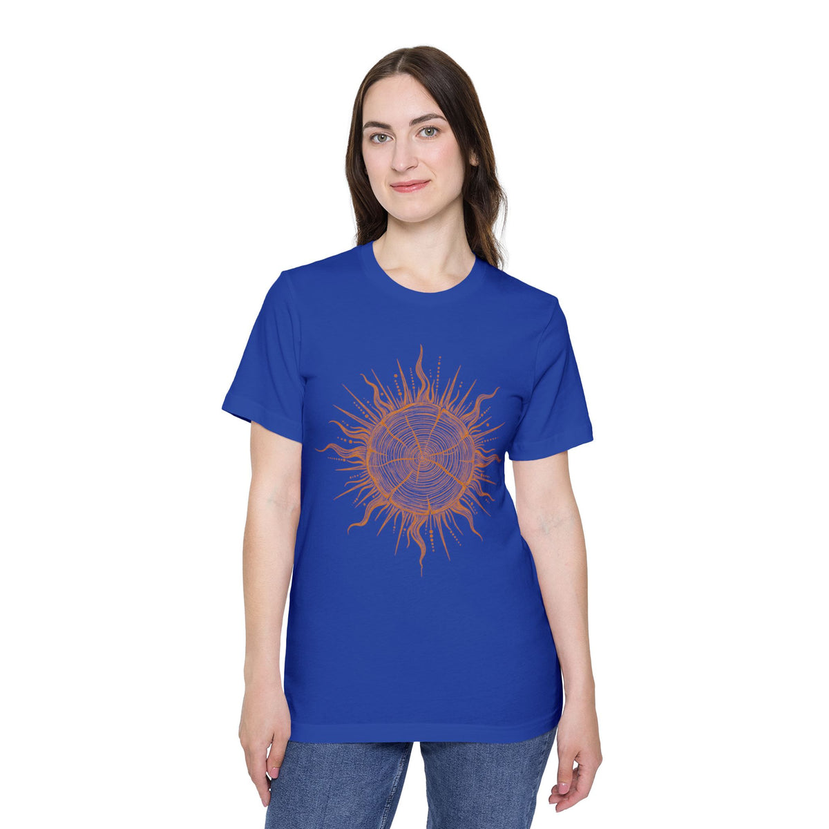 T-Shirt Short Sleeve Boxy Crew Neck - Boho Sunburst Tree Rings Line Art