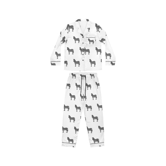 Zebra Satin Pajama Set - White