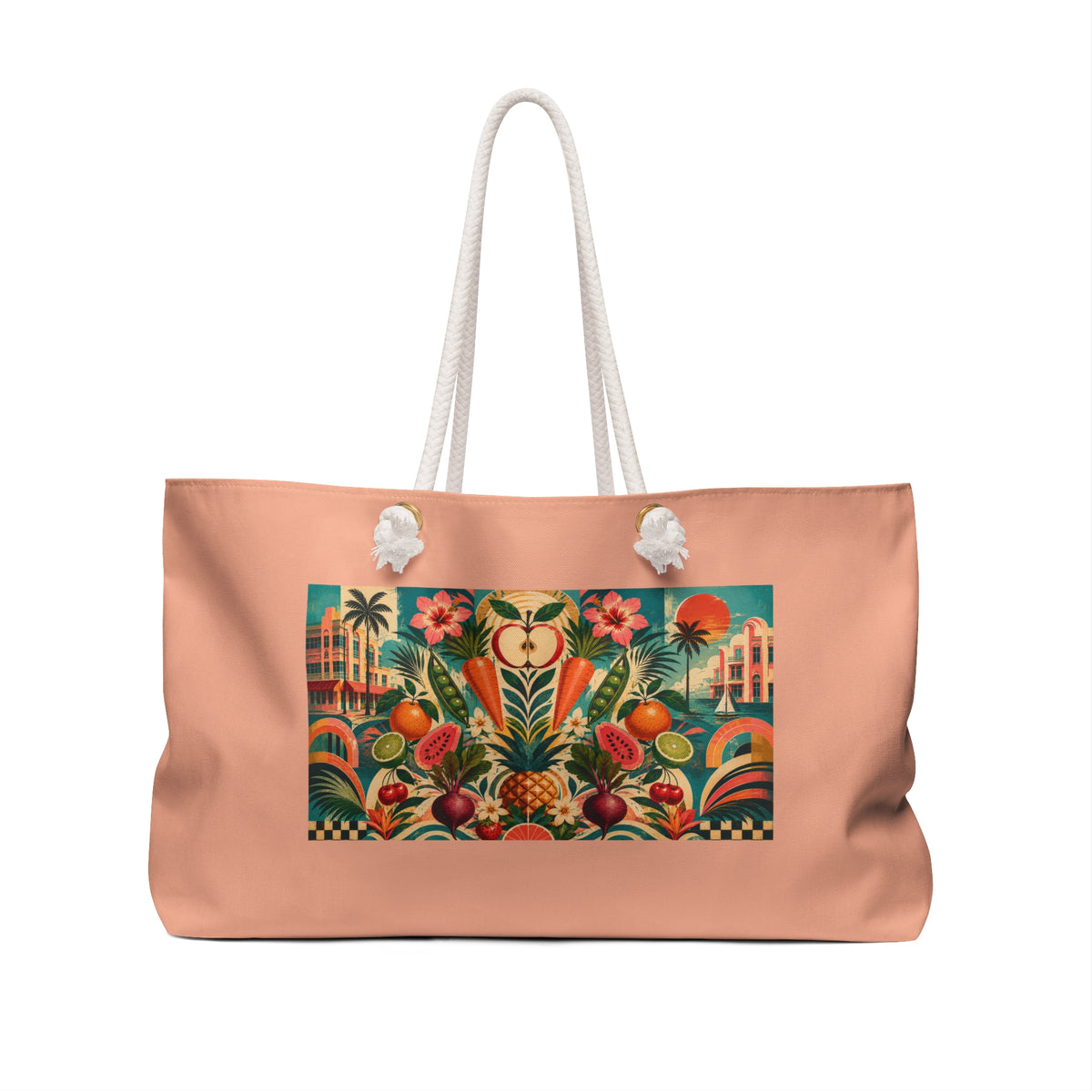 Tote, Weekender Travel  Bag - Tropical Fruit Retro Palm Resort