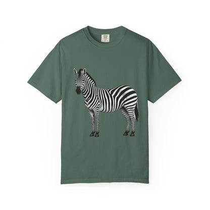 T-Shirt, Short Sleeve Boxy Crew Neck - Zebra Side View Standing