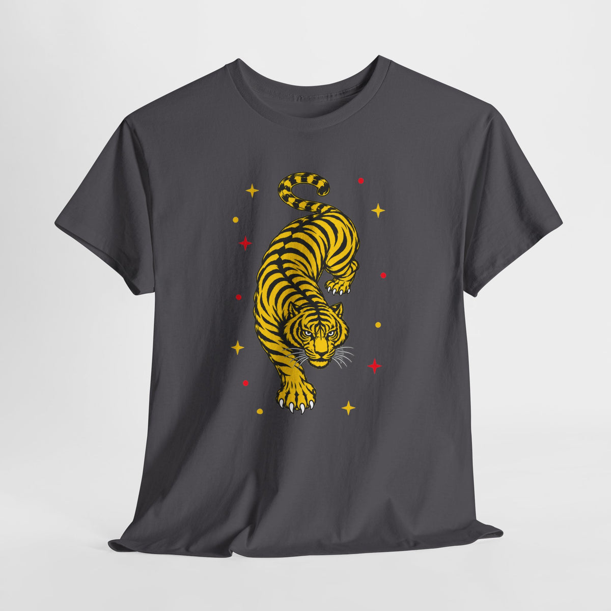 T-Shirt, Short Sleeve Boxy Crewneck - Yellow Tiger