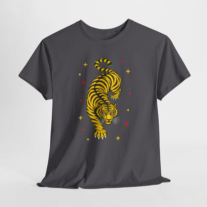 T-Shirt, Short Sleeve Boxy Crewneck - Yellow Tiger