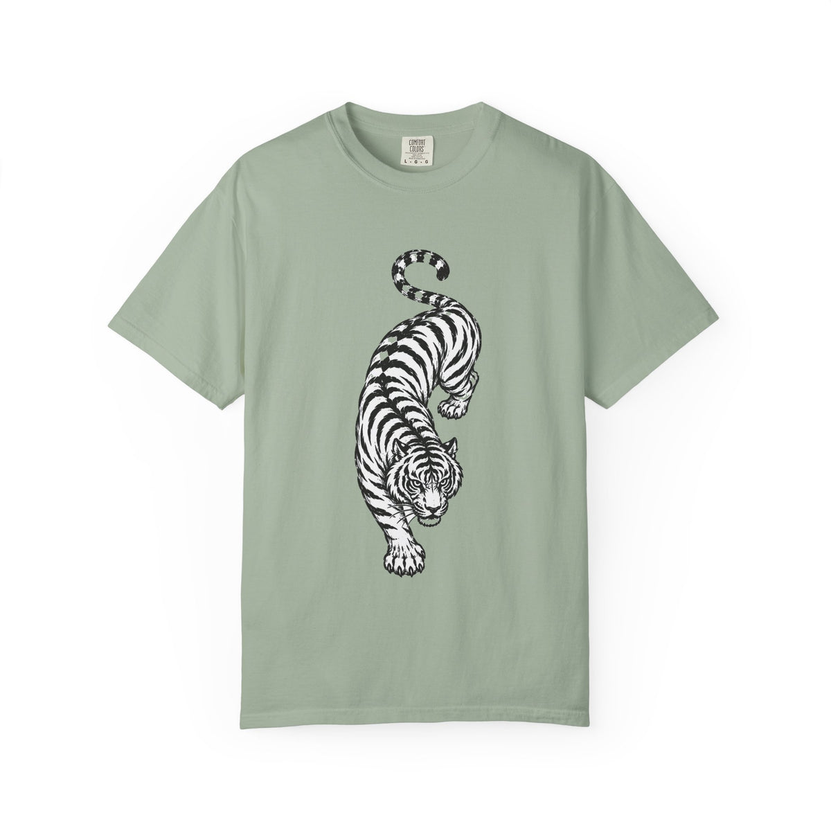 T-Shirt, Short Sleeve Boxy Crew Neck - Black & White Tiger