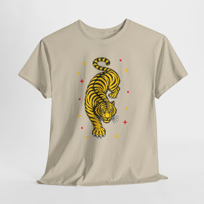 T-Shirt, Short Sleeve Boxy Crewneck - Yellow Tiger