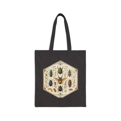 Vintage Entomology Beetle Print Canvas Tote Bag