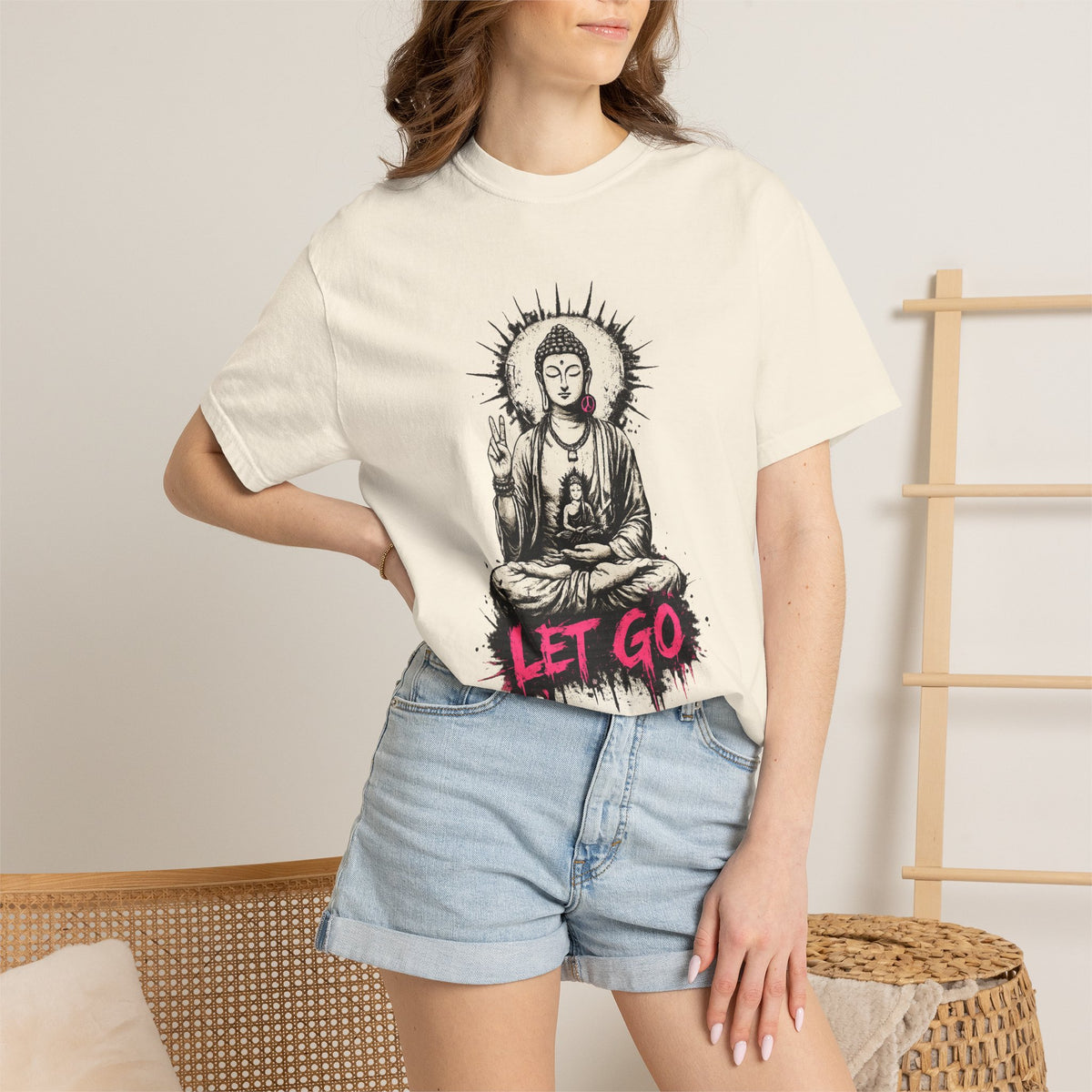 T-Shirt, Short Sleeve Boxy Crew Neck - Buddha "Let Go"